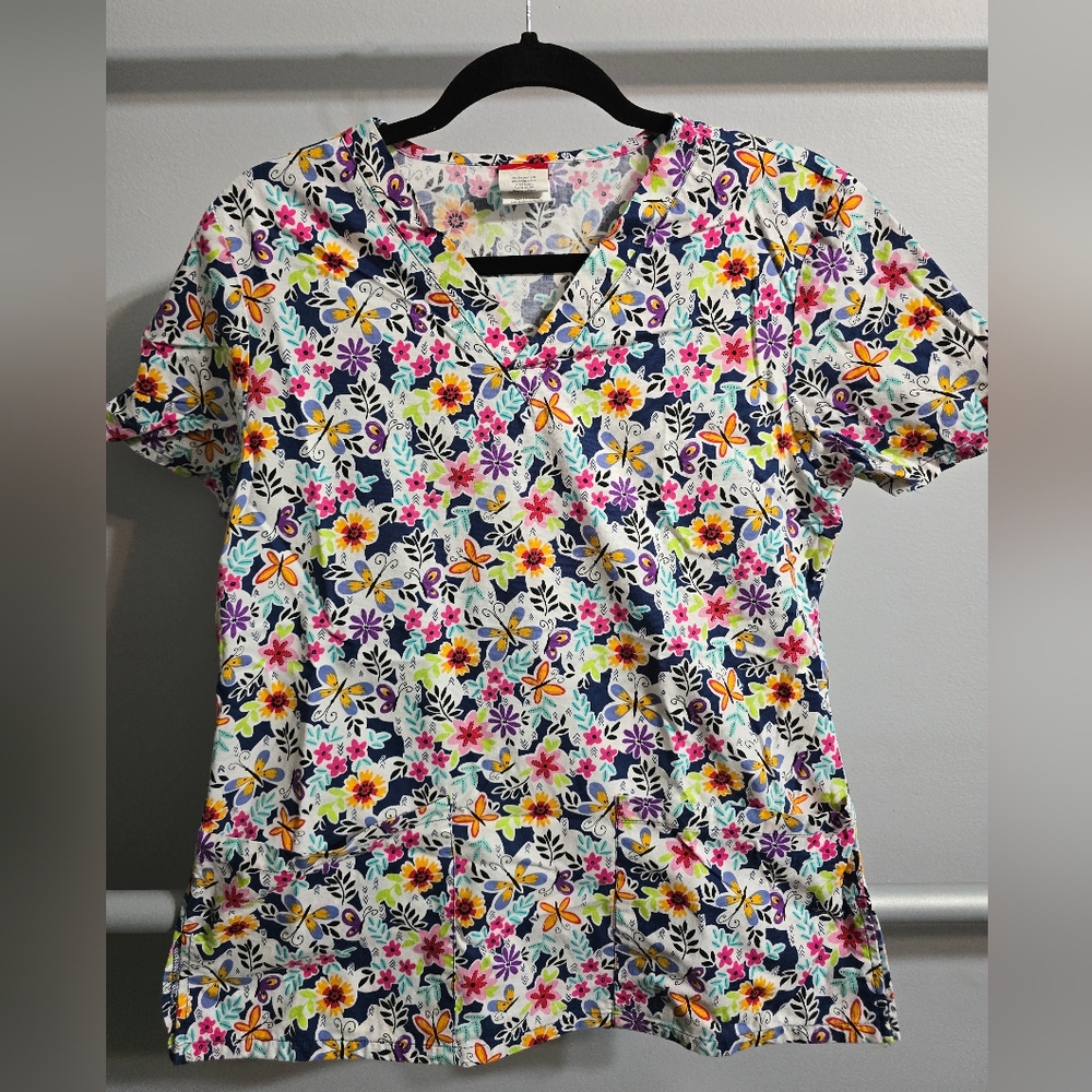 Floral Print Women's Scrub Top